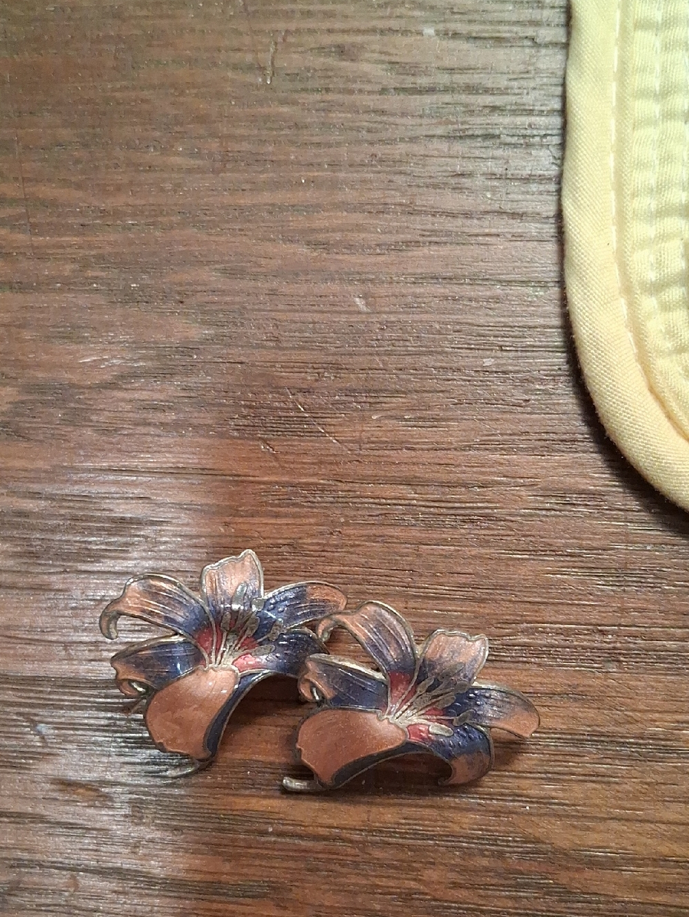 Floral Enamel Pierced Earrings  Purple Pink